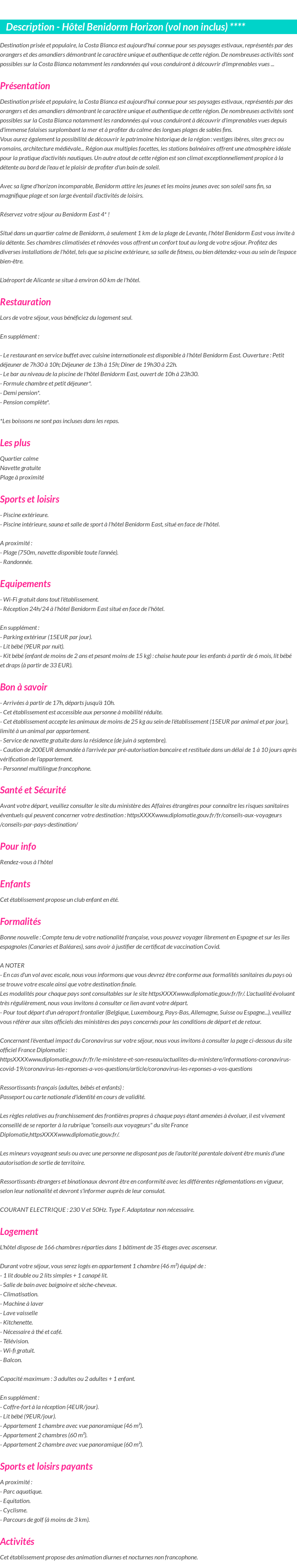 Détails du séjour