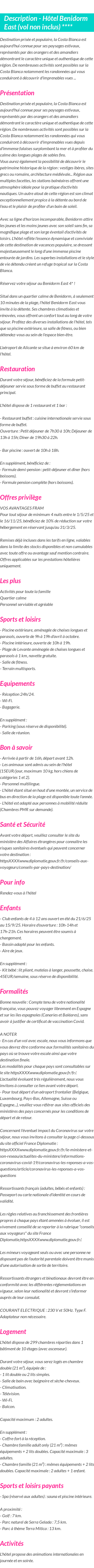 Détails du séjour