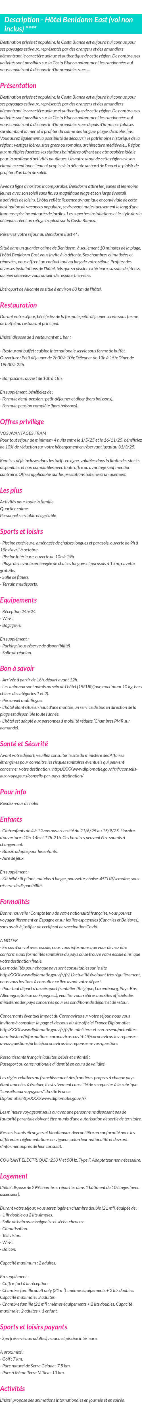 Détails du séjour