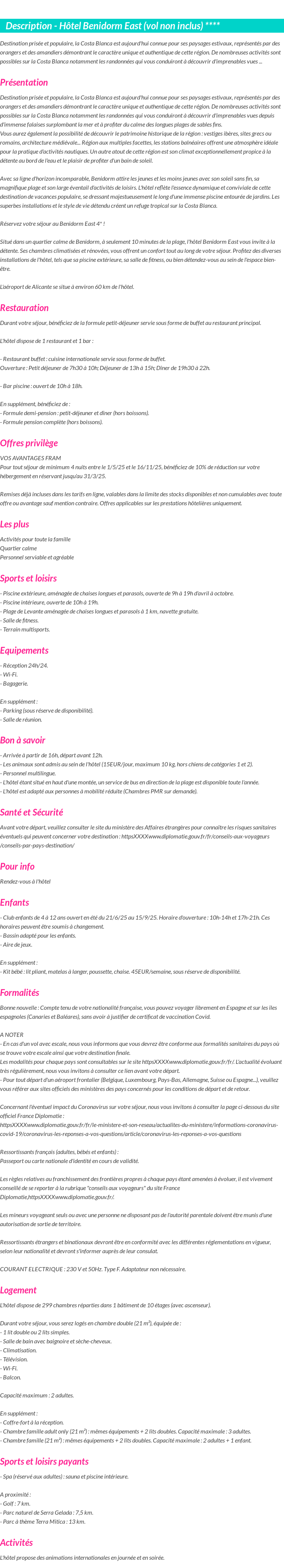Détails du séjour