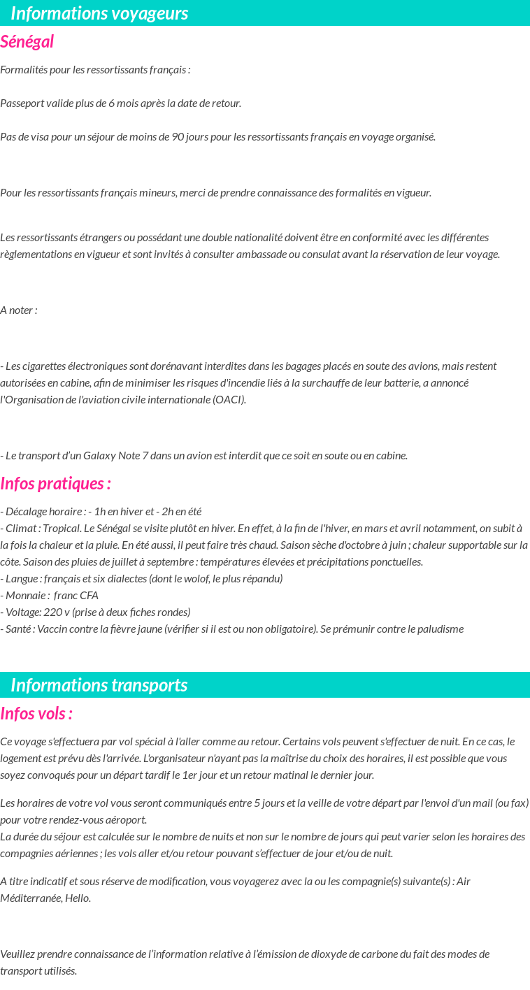 Formalités et infos voyageurs