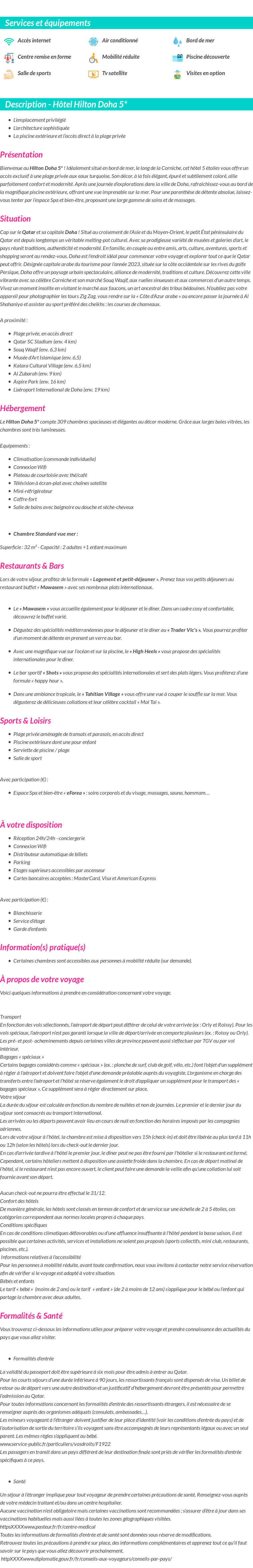 Détails du séjour
