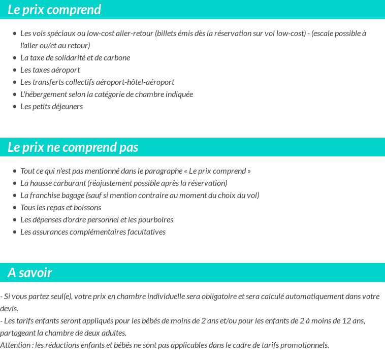 Conditions tarifaires