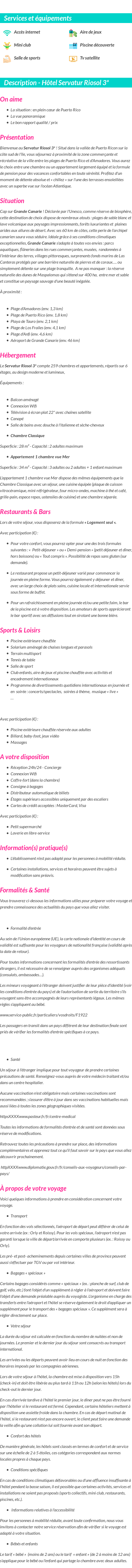 Détails du séjour