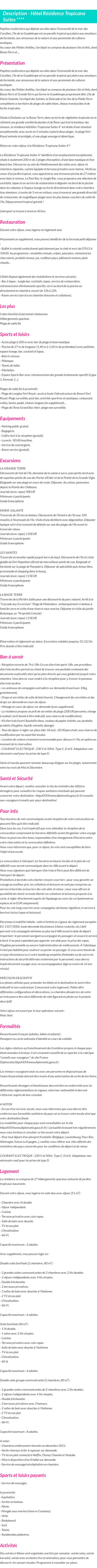 Détails du séjour