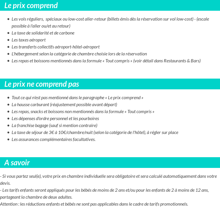 Conditions tarifaires