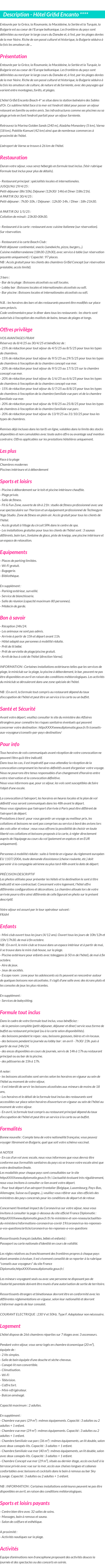 Détails du séjour