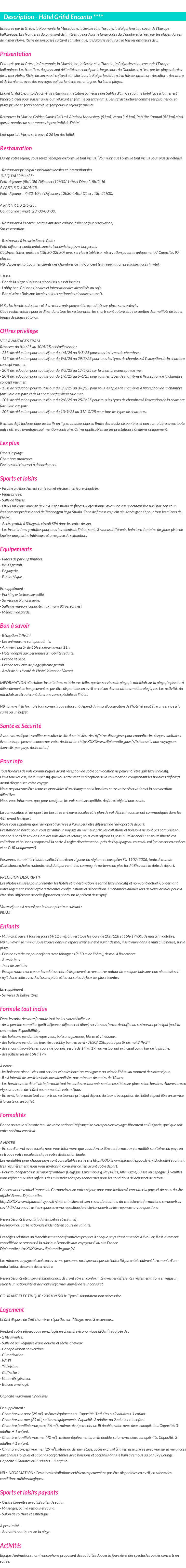 Détails du séjour
