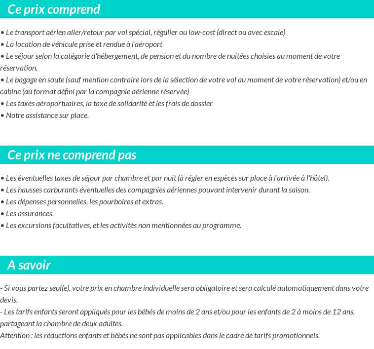 Conditions tarifaires