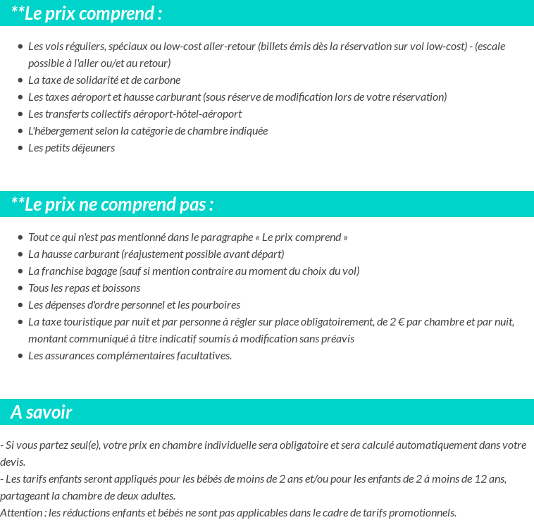 Conditions tarifaires