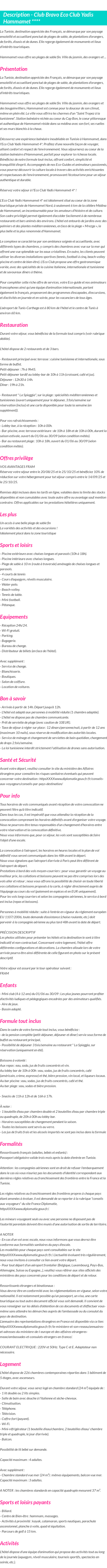 Détails du séjour