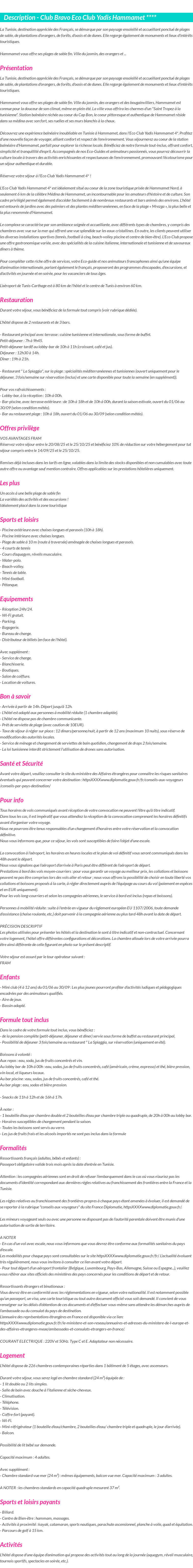 Détails du séjour