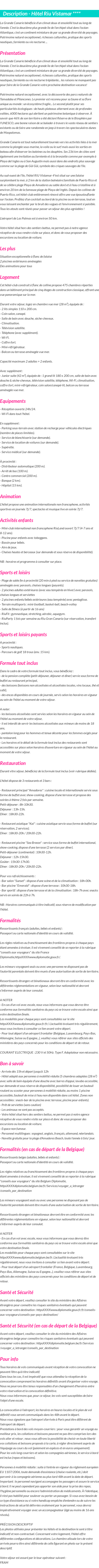 Détails du séjour
