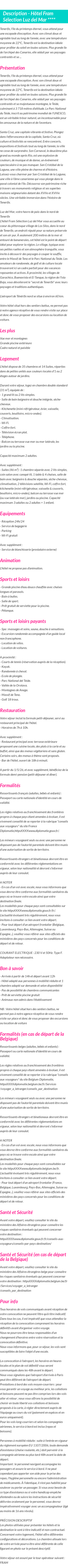 Détails du séjour