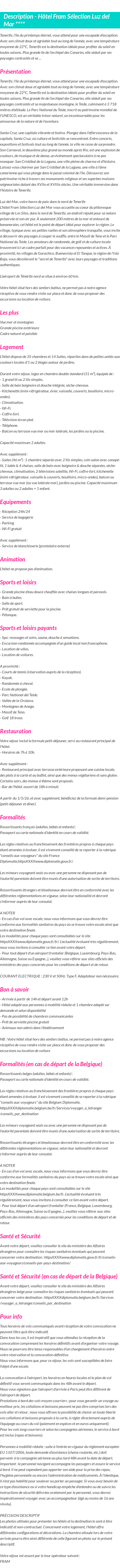 Détails du séjour