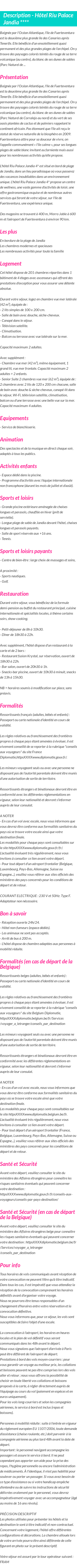 Détails du séjour