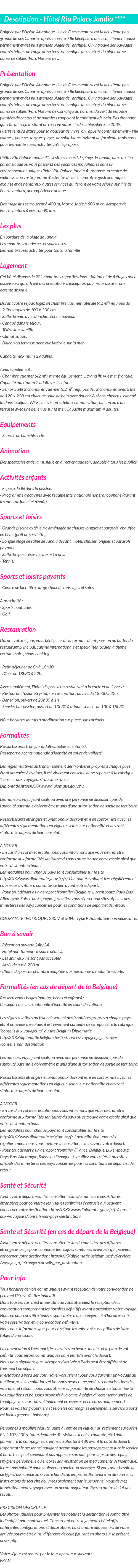 Détails du séjour