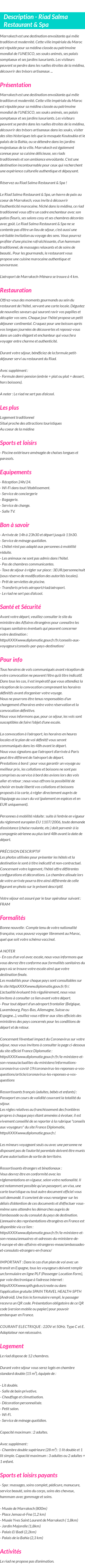 Détails du séjour
