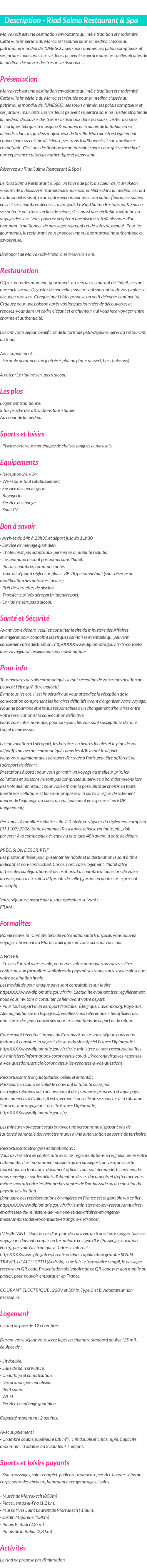 Détails du séjour