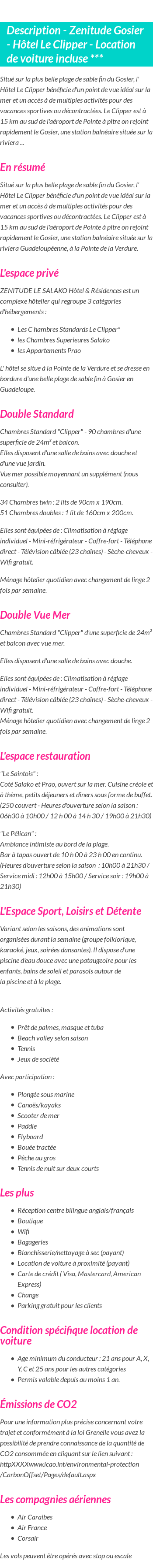 Détails du séjour