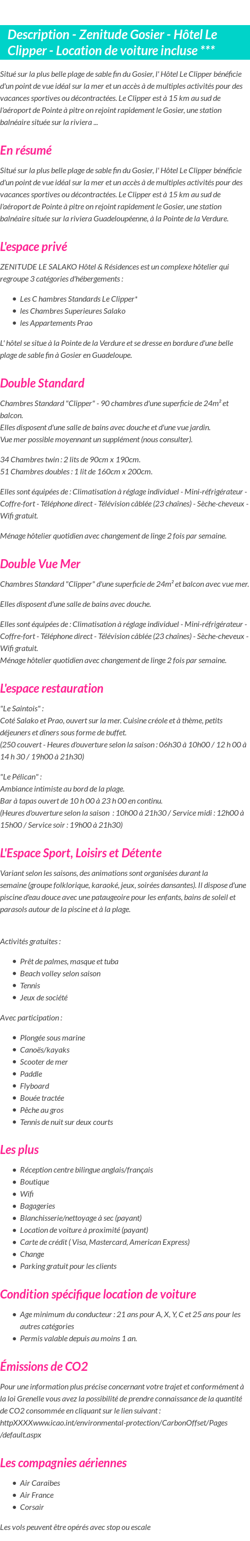 Détails du séjour