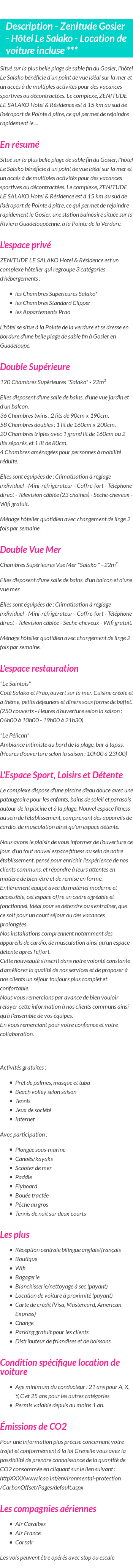 Détails du séjour