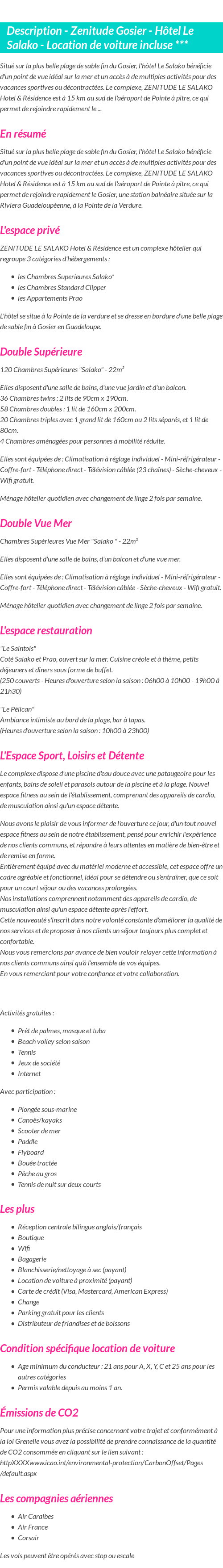 Détails du séjour