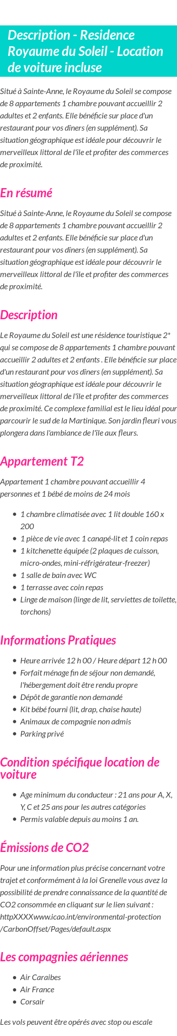 Détails du séjour