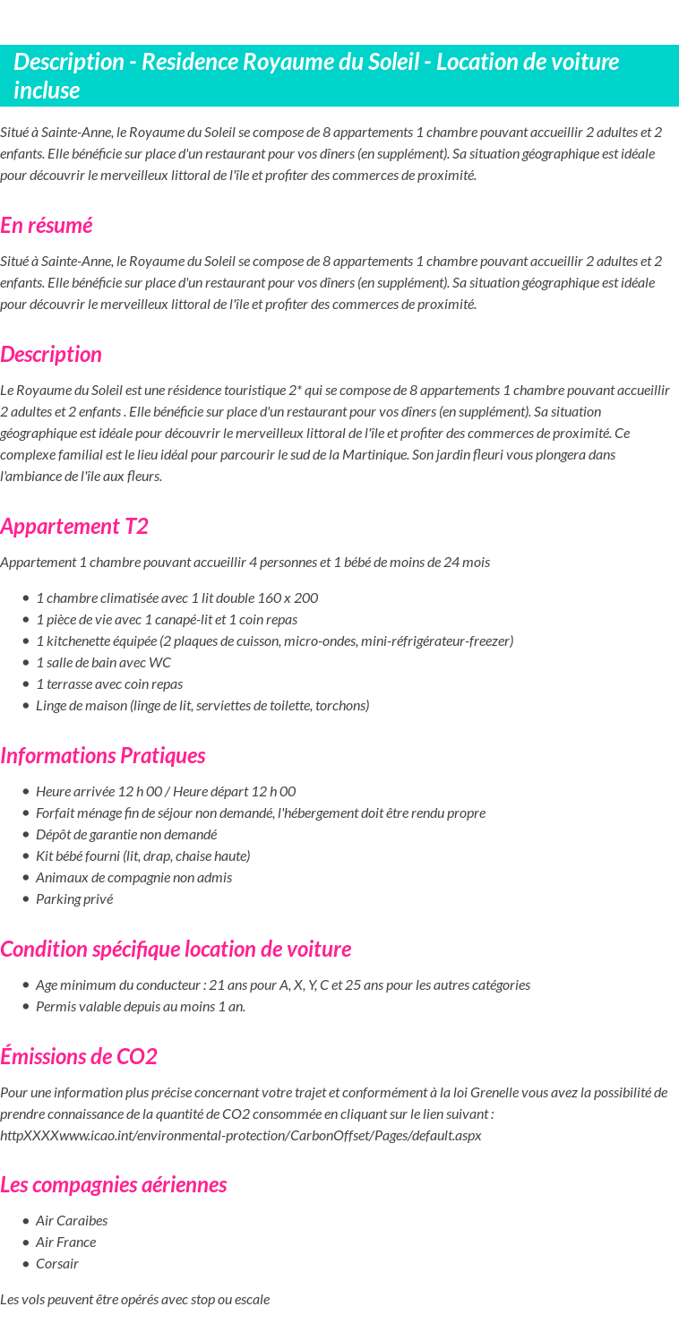 Détails du séjour