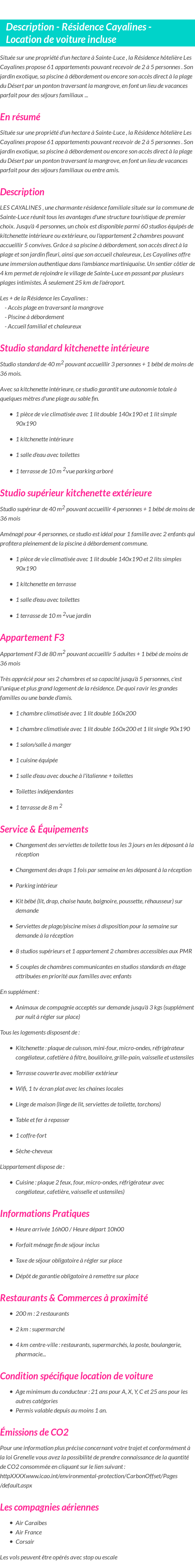 Détails du séjour