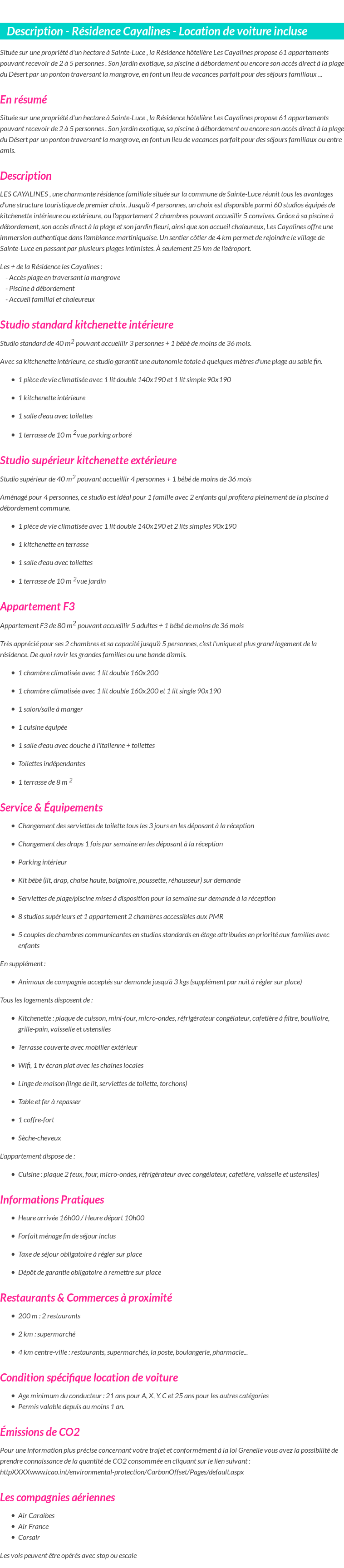 Détails du séjour