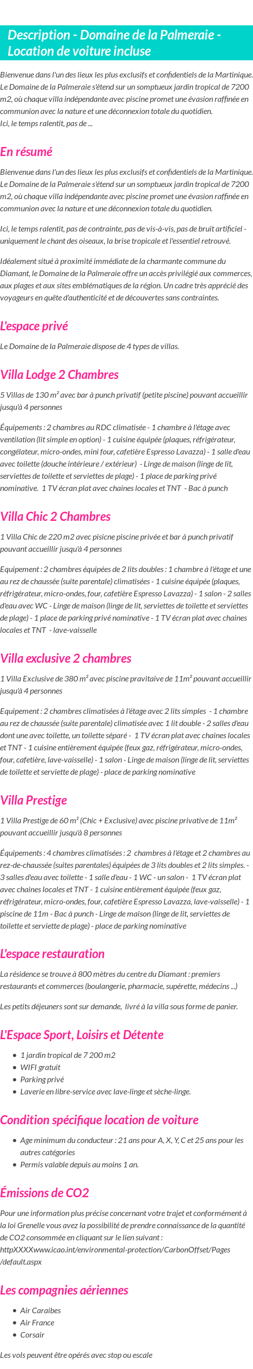 Détails du séjour
