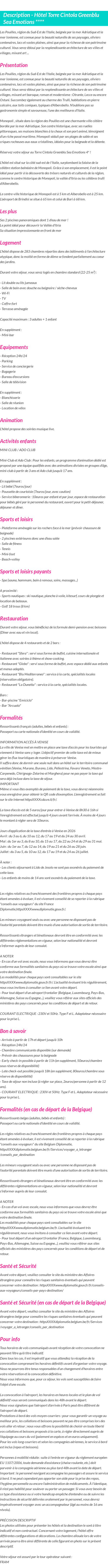 Détails du séjour