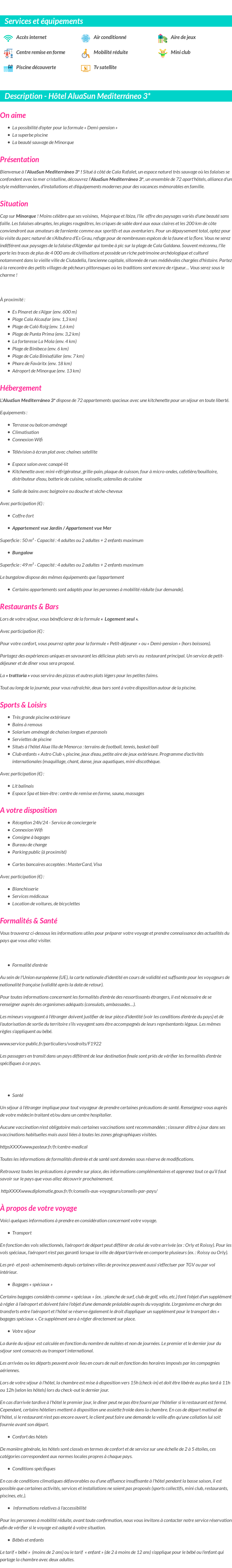 Détails du séjour