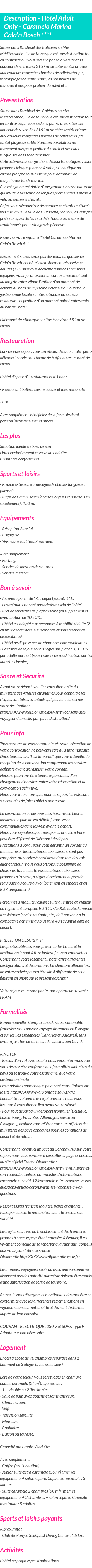 Détails du séjour