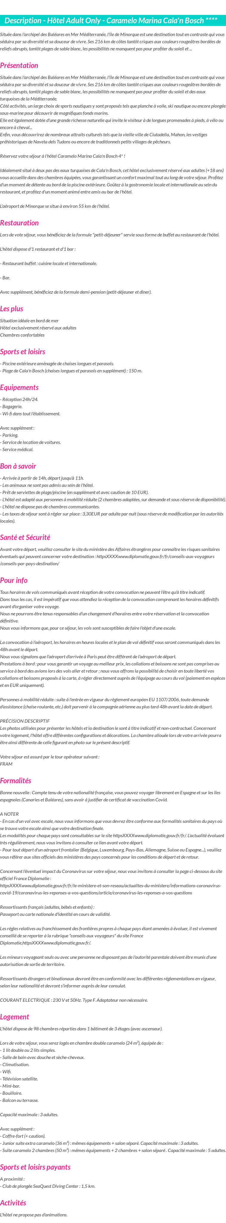 Détails du séjour