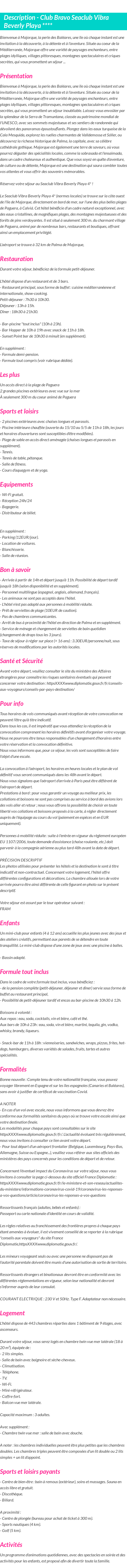 Détails du séjour