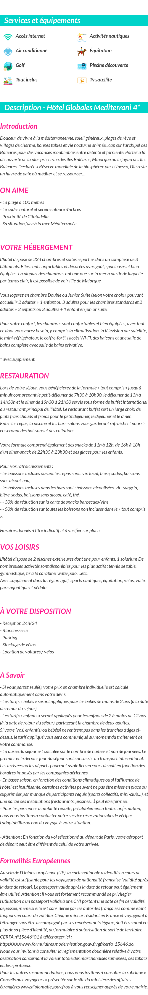 Détails du séjour