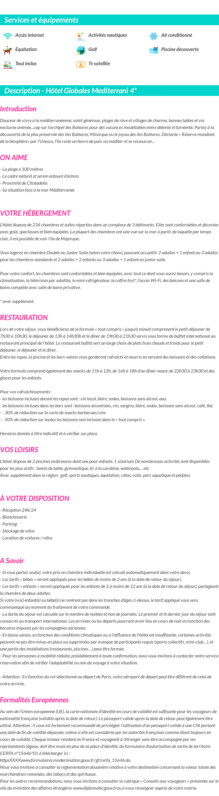 Détails du séjour