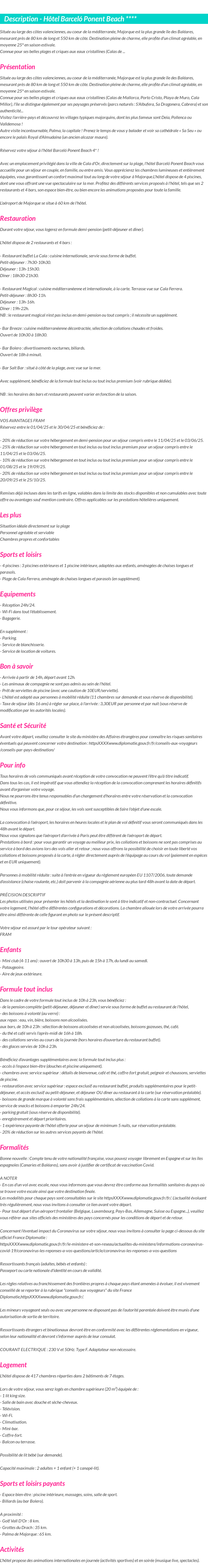 Détails du séjour