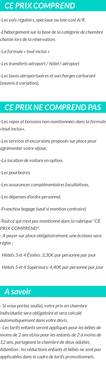 Conditions tarifaires