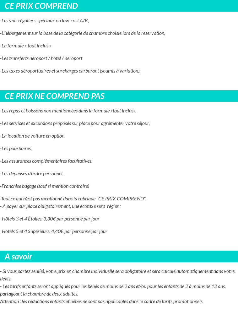 Conditions tarifaires