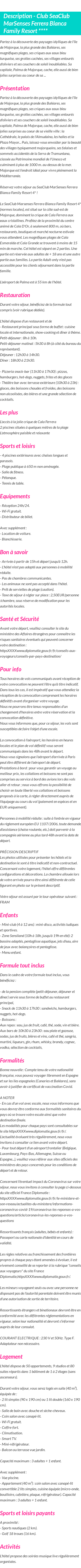 Détails du séjour