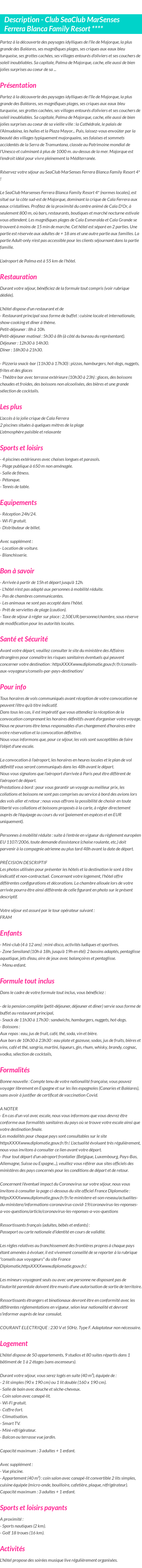 Détails du séjour