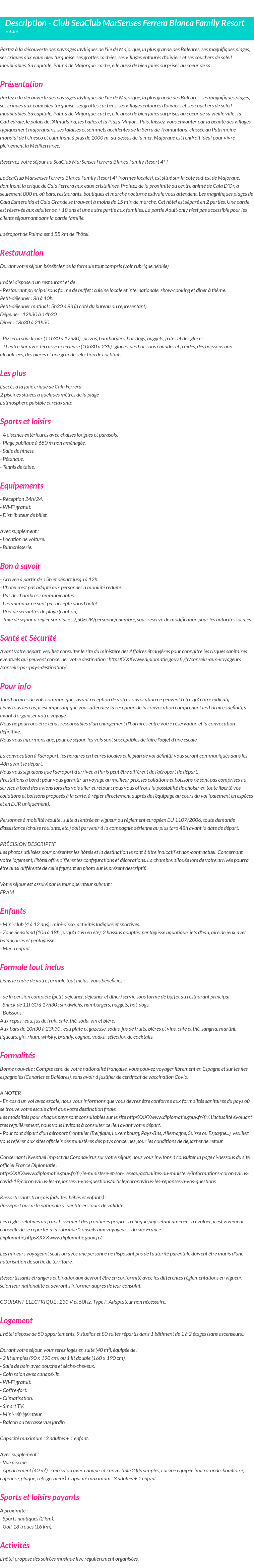 Détails du séjour