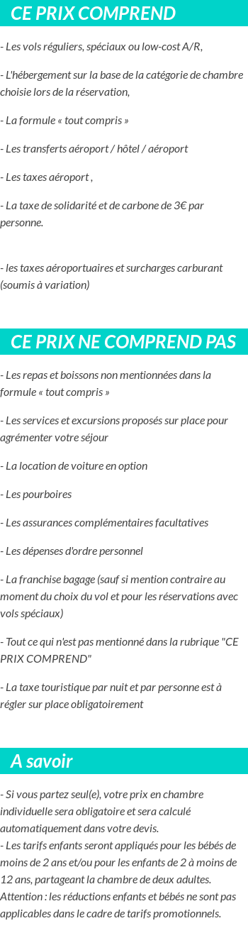 Conditions tarifaires