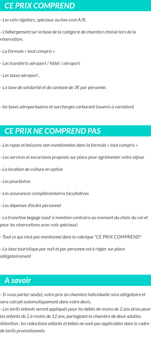 Conditions tarifaires