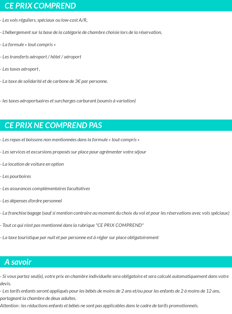 Conditions tarifaires