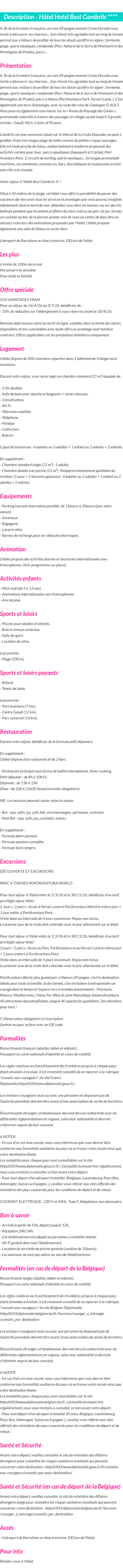 Détails du séjour