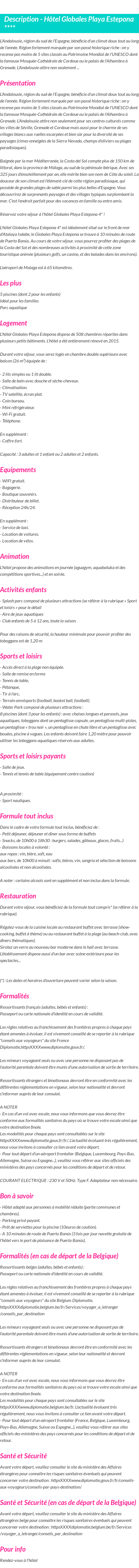 Détails du séjour